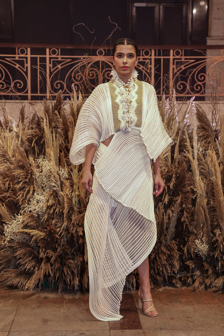 Embroidered Corded Cape Dress