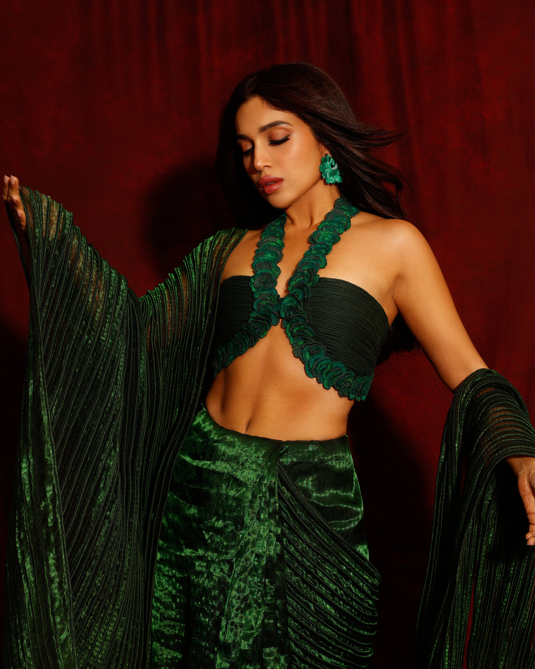 Metallic Green Saree with Blouse