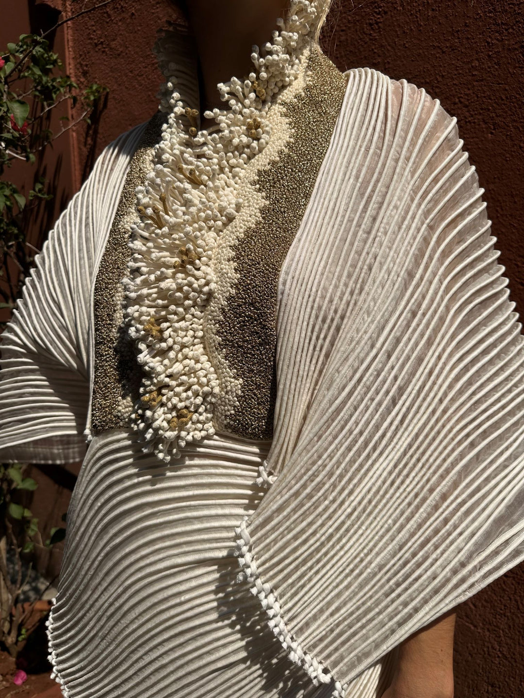 Embroidered Corded Cape Dress