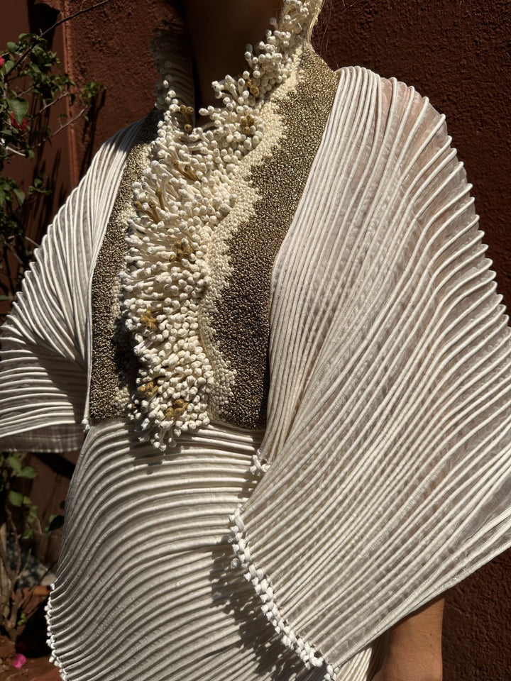 Embroidered Corded Cape Dress