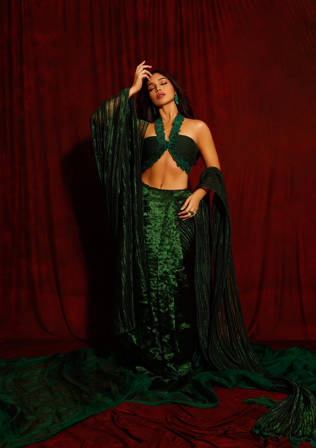 Metallic Green Saree with Blouse