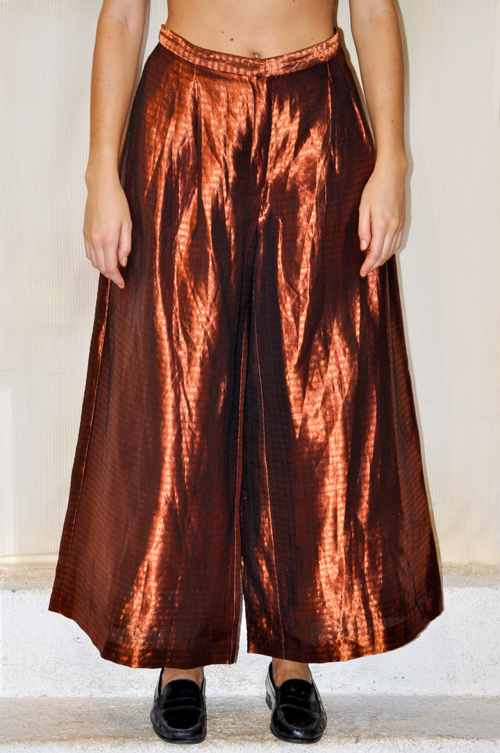 Metallic Copper Flared Trousers