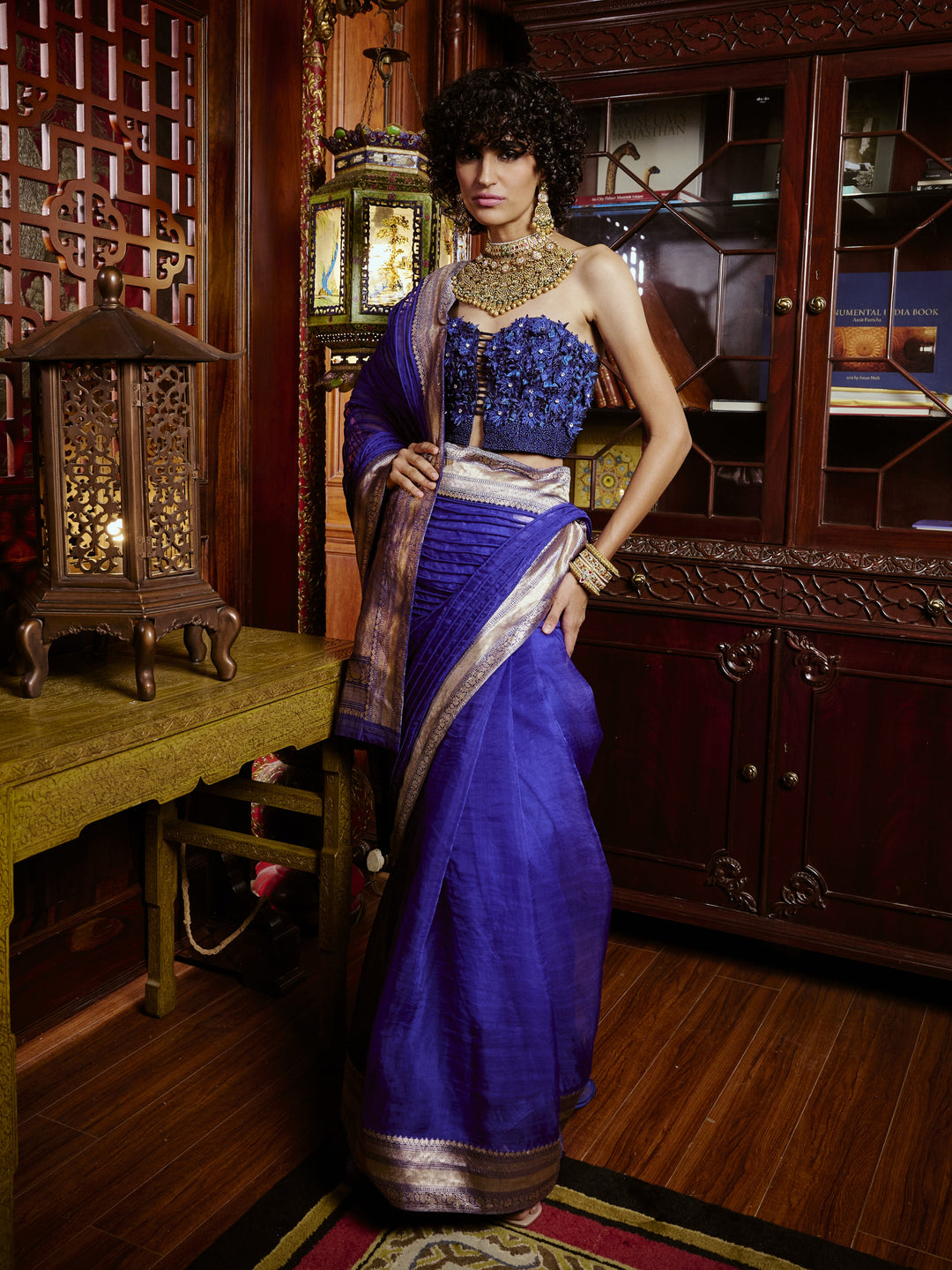 Ink Blue Corded Banarasi Saree