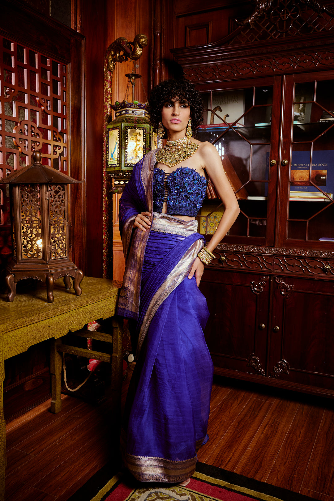 Ink Blue Corded Banarasi Saree