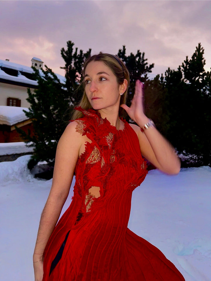 Coral High Slit Dress