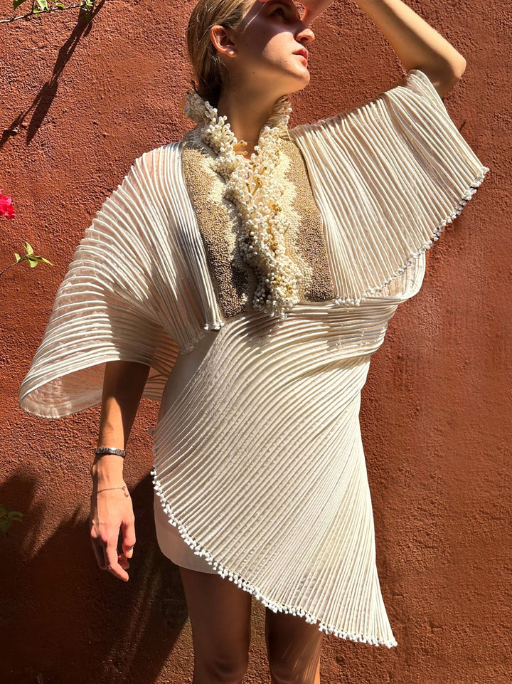 Embroidered Corded Cape Dress