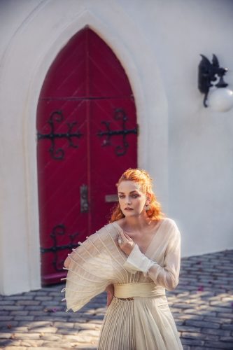 Corded Cape with Tapered Waist and Trail