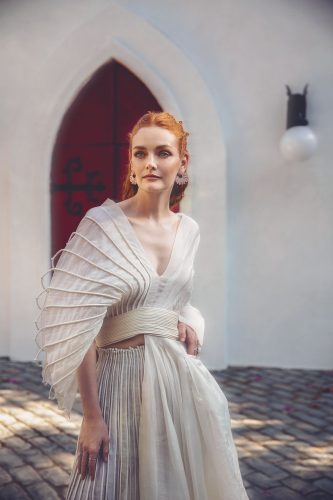 Corded Cape with Tapered Waist and Trail