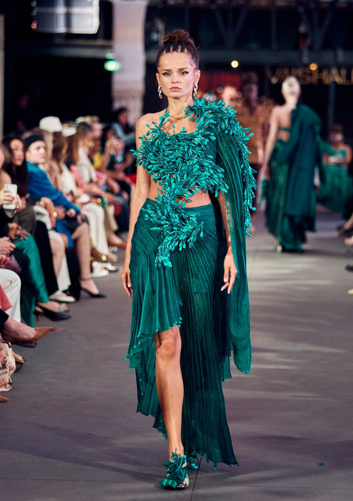 Turquoise Drapery Skirt & Stranded Top