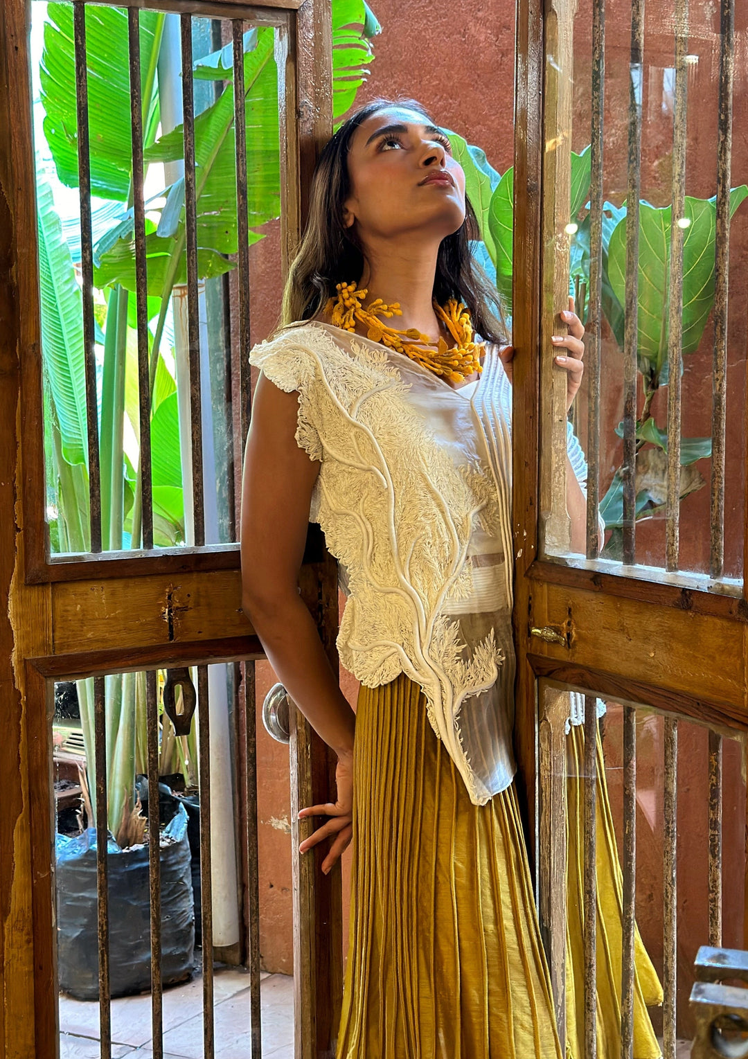 Corded Coral Embroidered Top