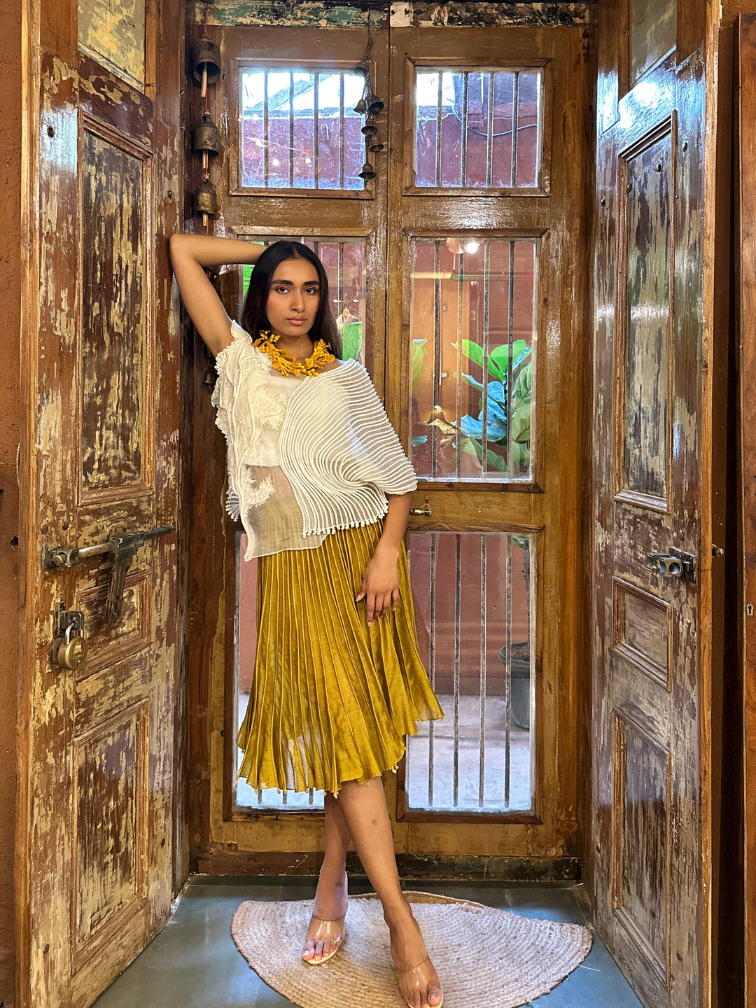 Corded Coral Embroidered Top