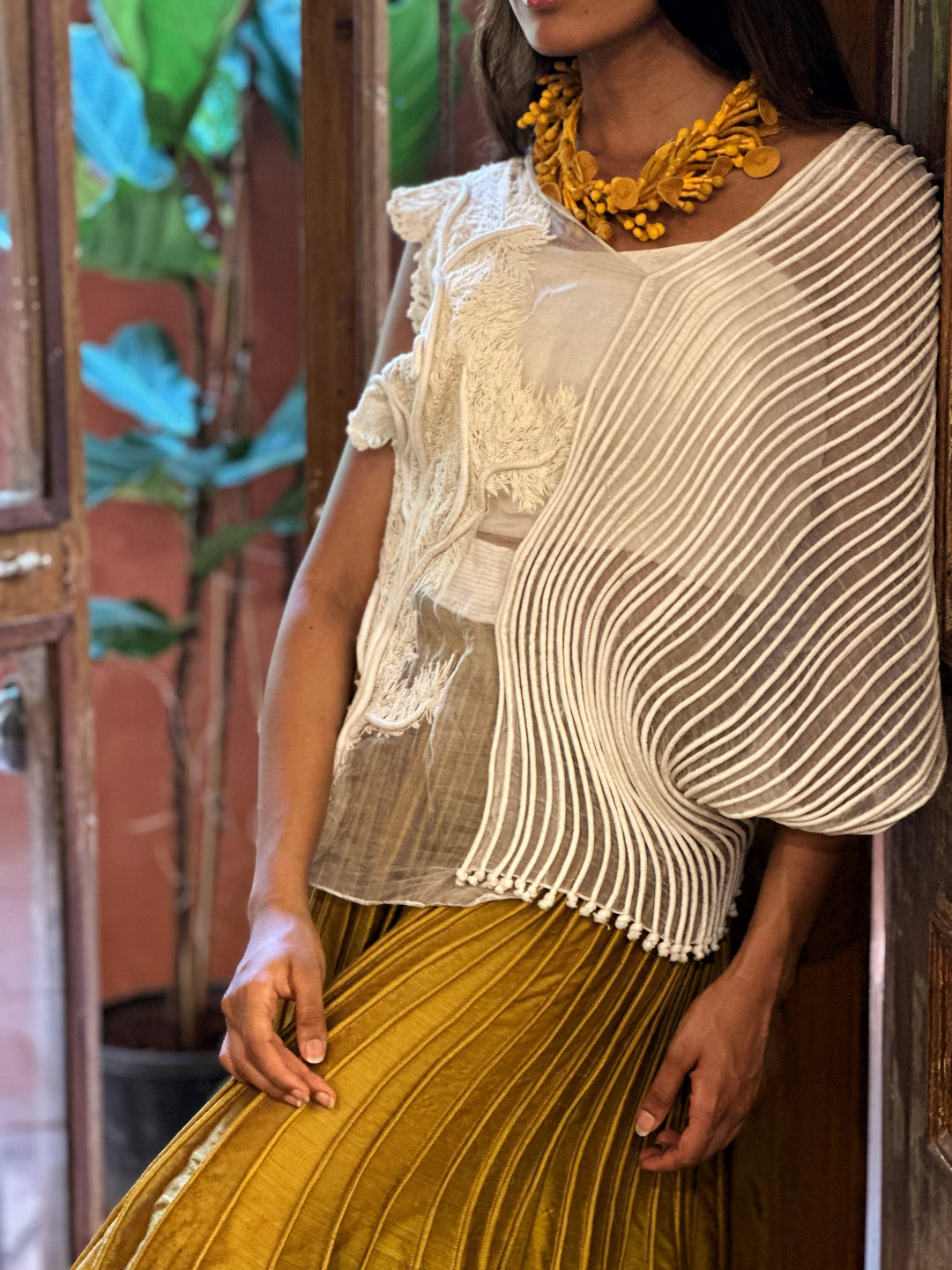 Corded Coral Embroidered Top