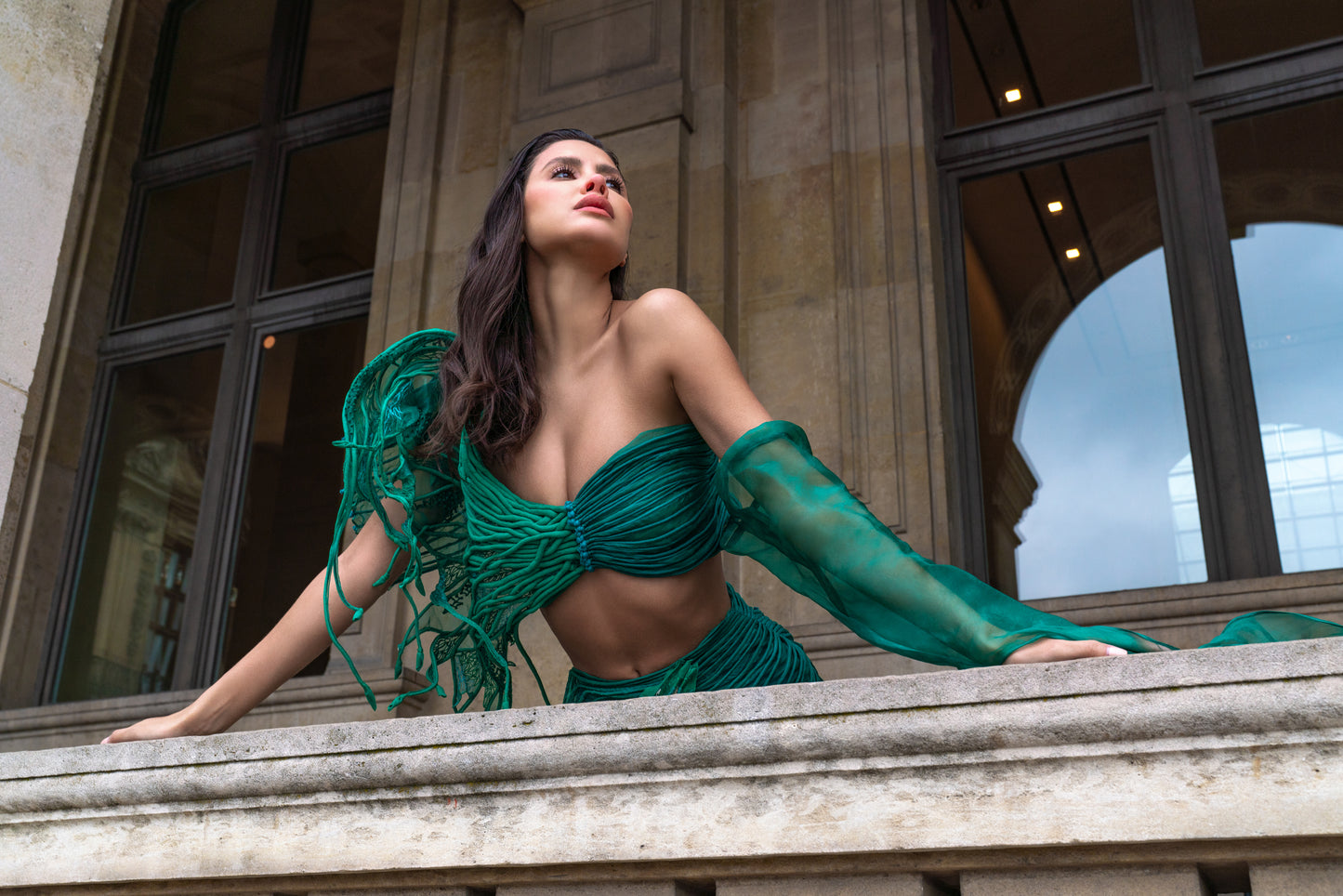 off-shoulder top and Skirt crafted from the finest silk.