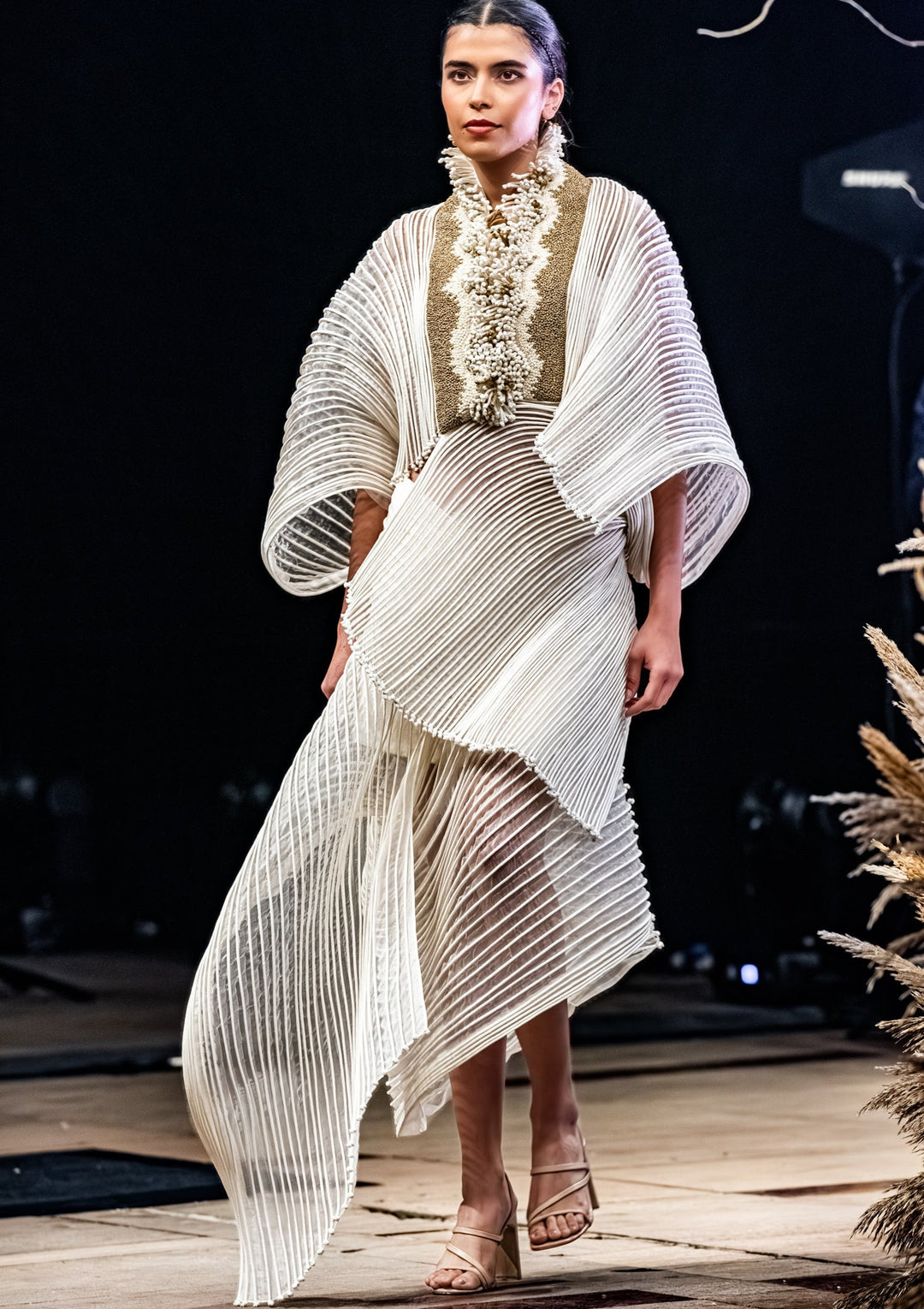 Embroidered Corded Cape Dress