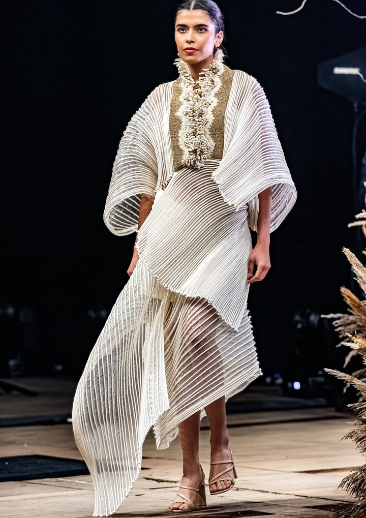 Embroidered Corded Cape Dress