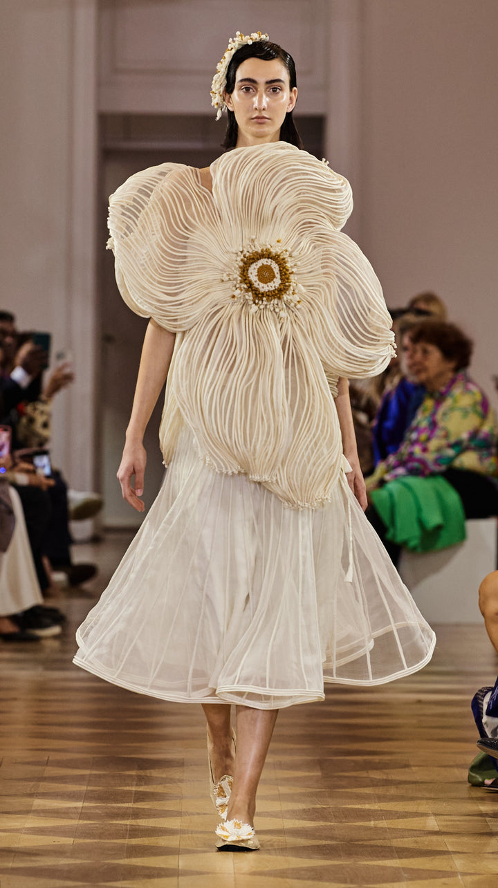 Off White Flower Corded Top