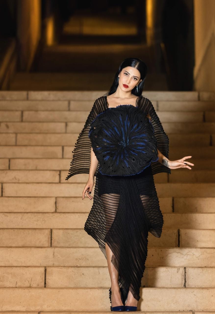 Black Coral Top with Asymmetric Skirt