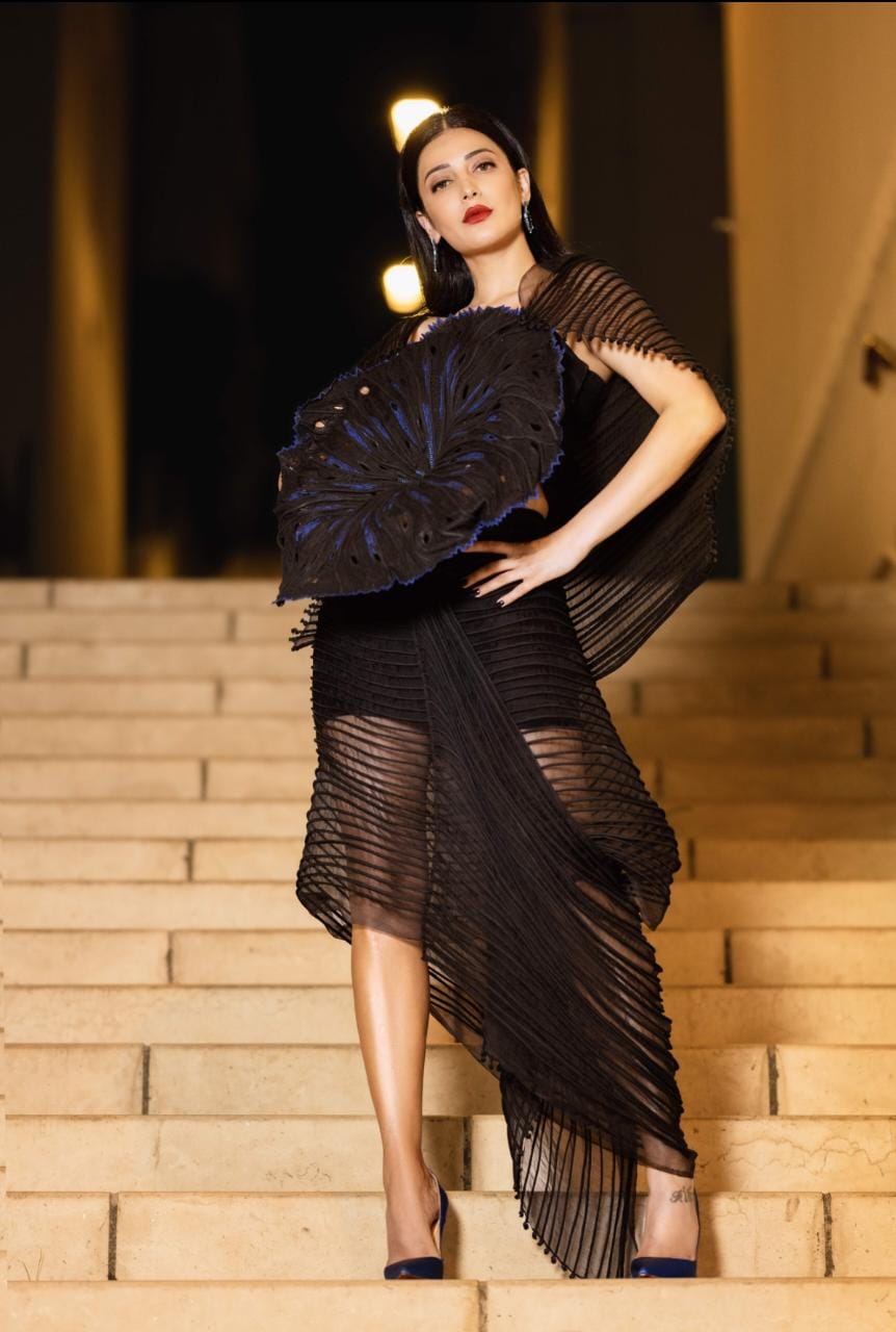 Black Coral Top with Asymmetric Skirt