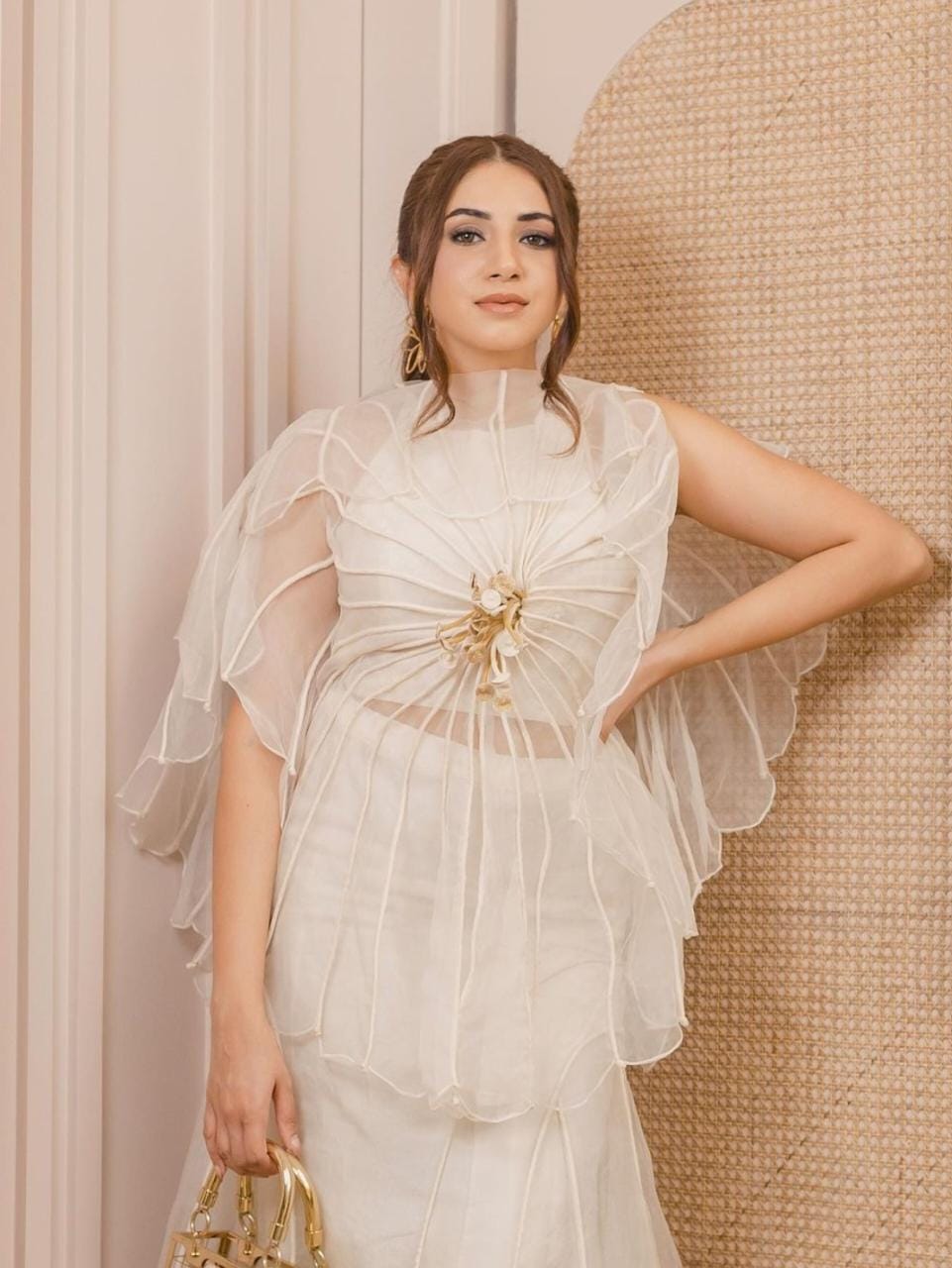 Off White Corded Top and Corded silk by silk Skirt