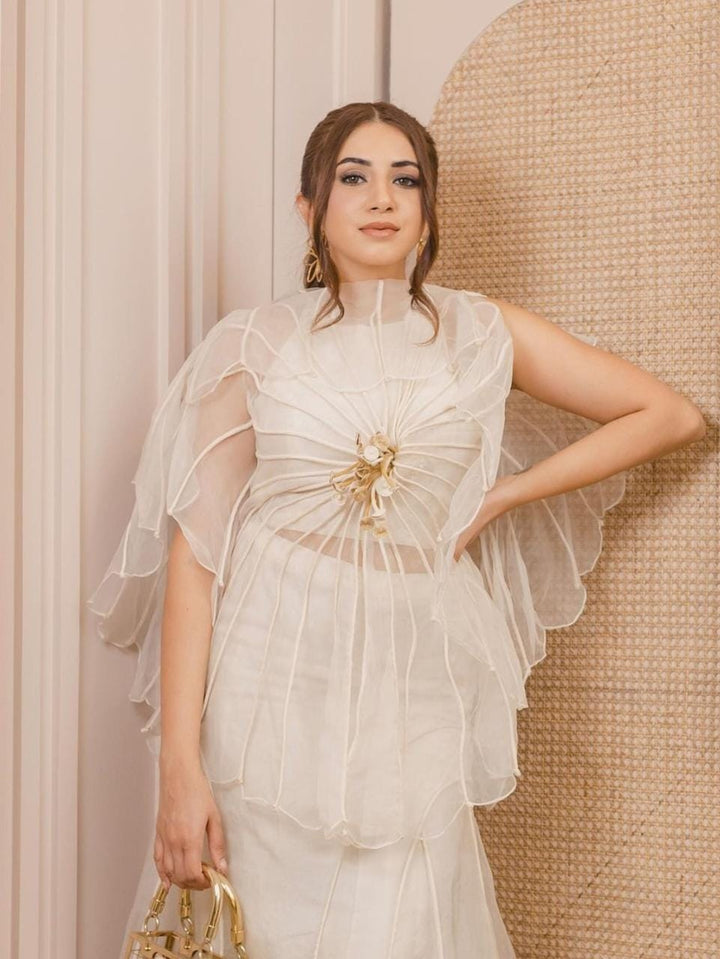Off White Corded Top and Corded silk by silk Skirt