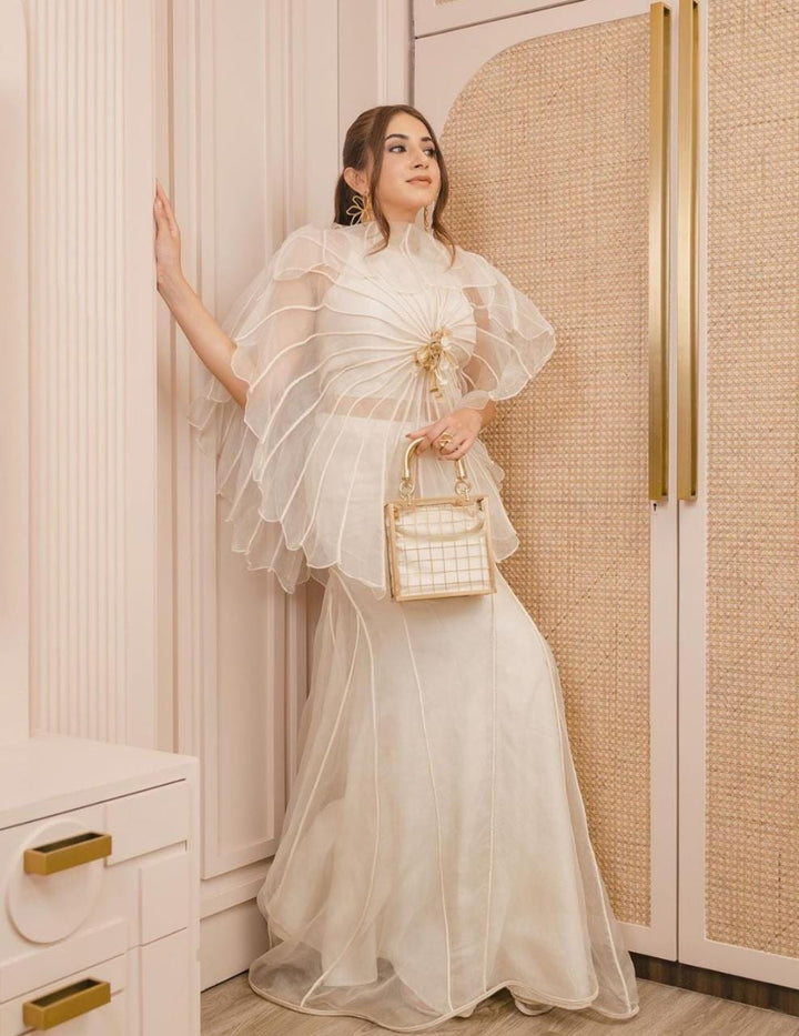 Off White Corded Top and Corded silk by silk Skirt