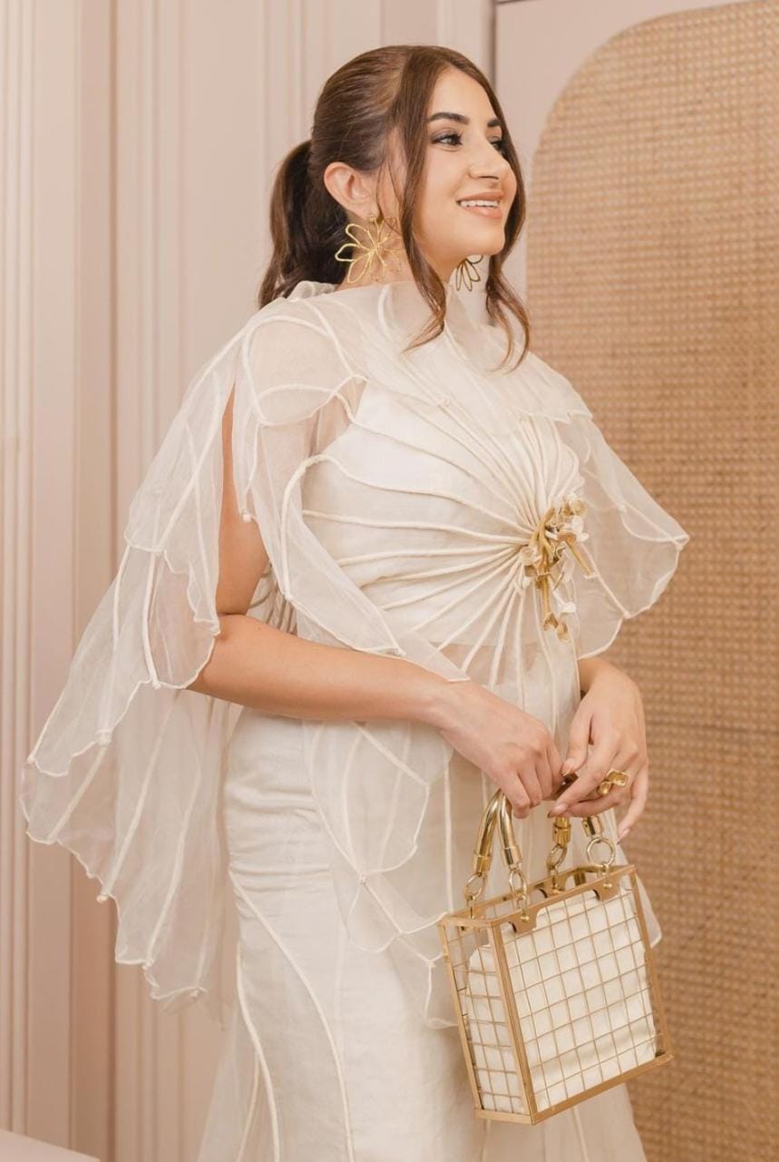 Off White Corded Top and Corded silk by silk Skirt