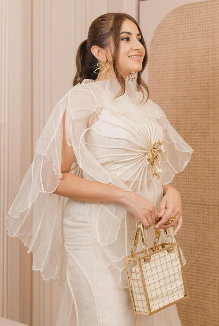 Off White Corded Top and Corded silk by silk Skirt
