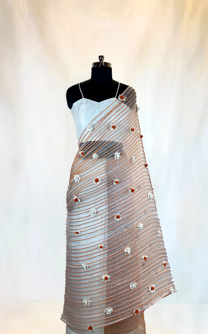 White Contrast Corded Saree