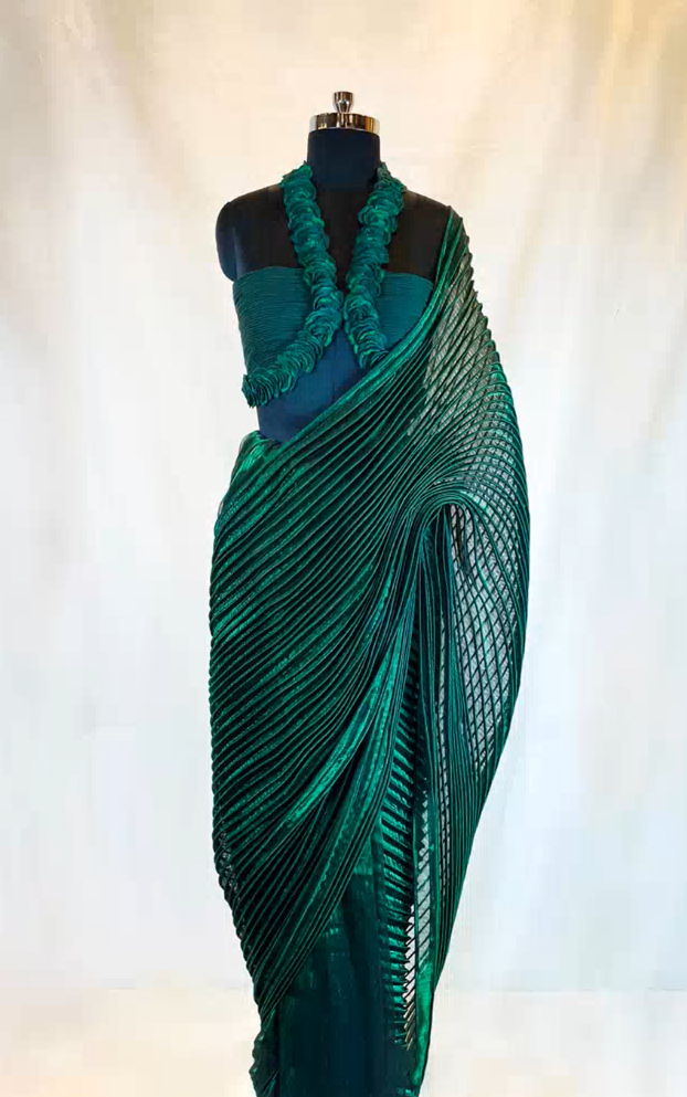 Metallic Green Saree with Blouse