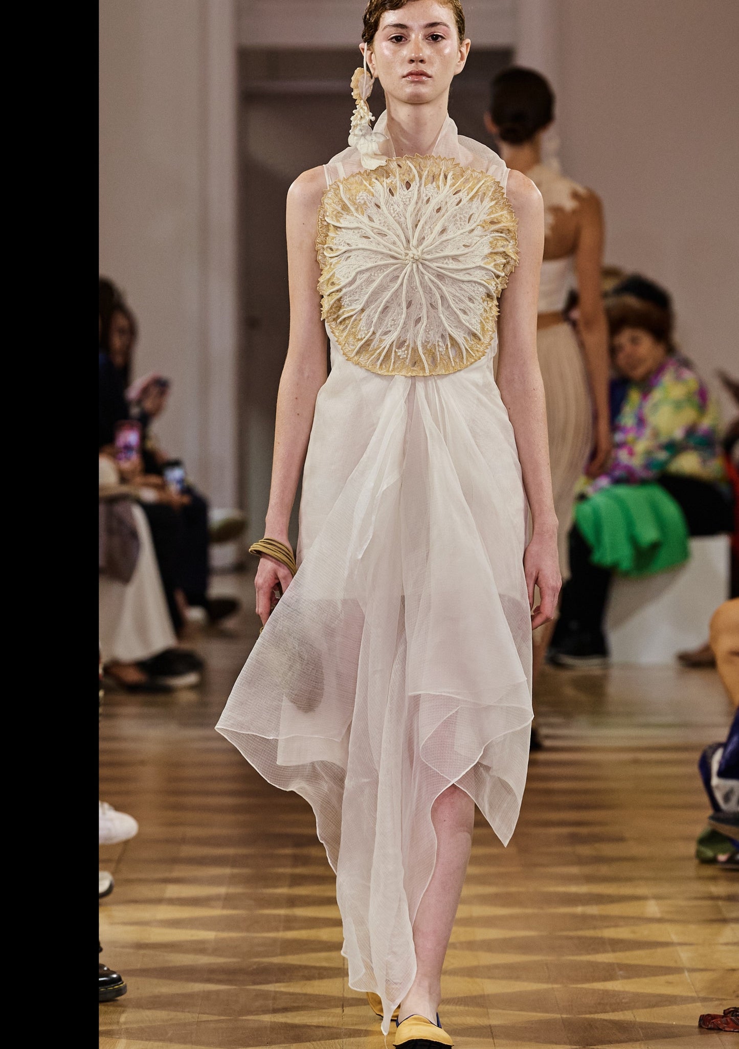 Off White Dress with Circular Coral Bodice