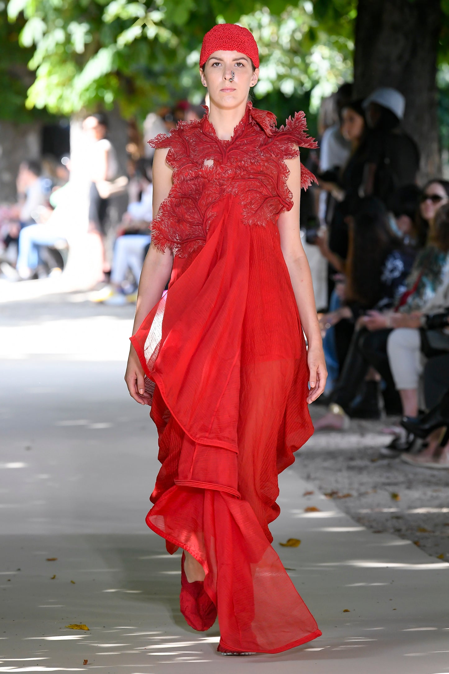 Red Collar Sheer Dress