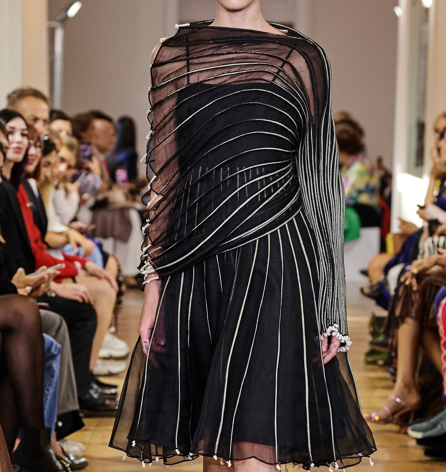 Black And White Corded Dress and Cape