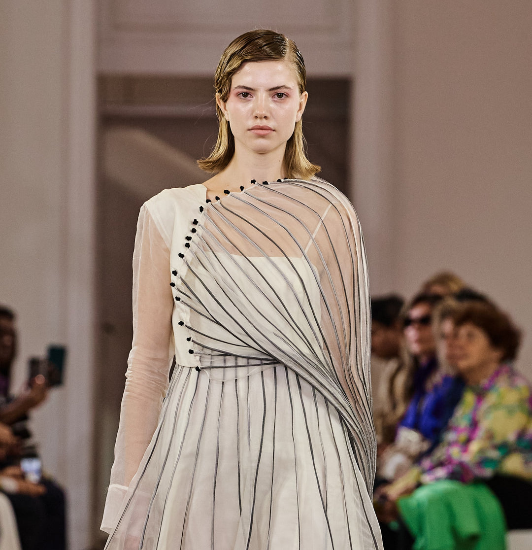 White And Grey Corded Dress