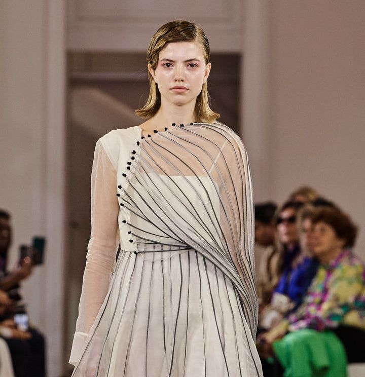 White And Grey Corded Dress