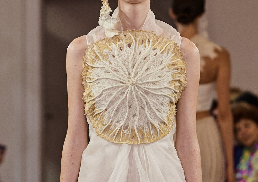 Off White Dress with Circular Coral Bodice