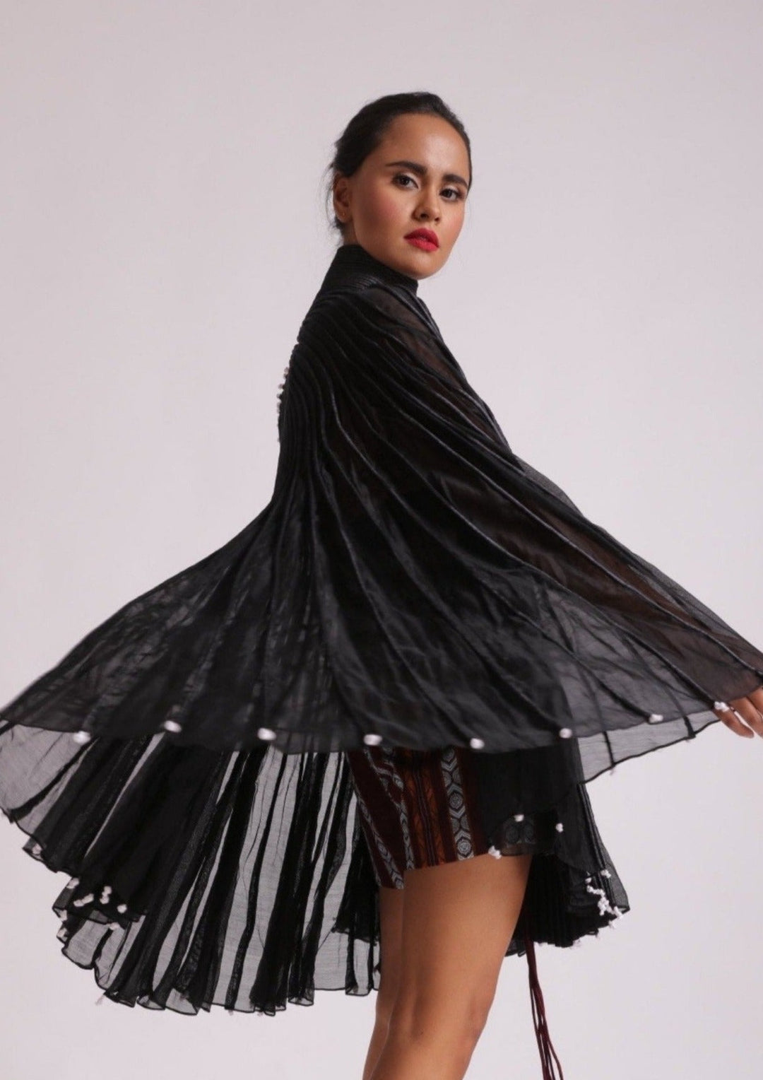 Corded Black Toga Dress