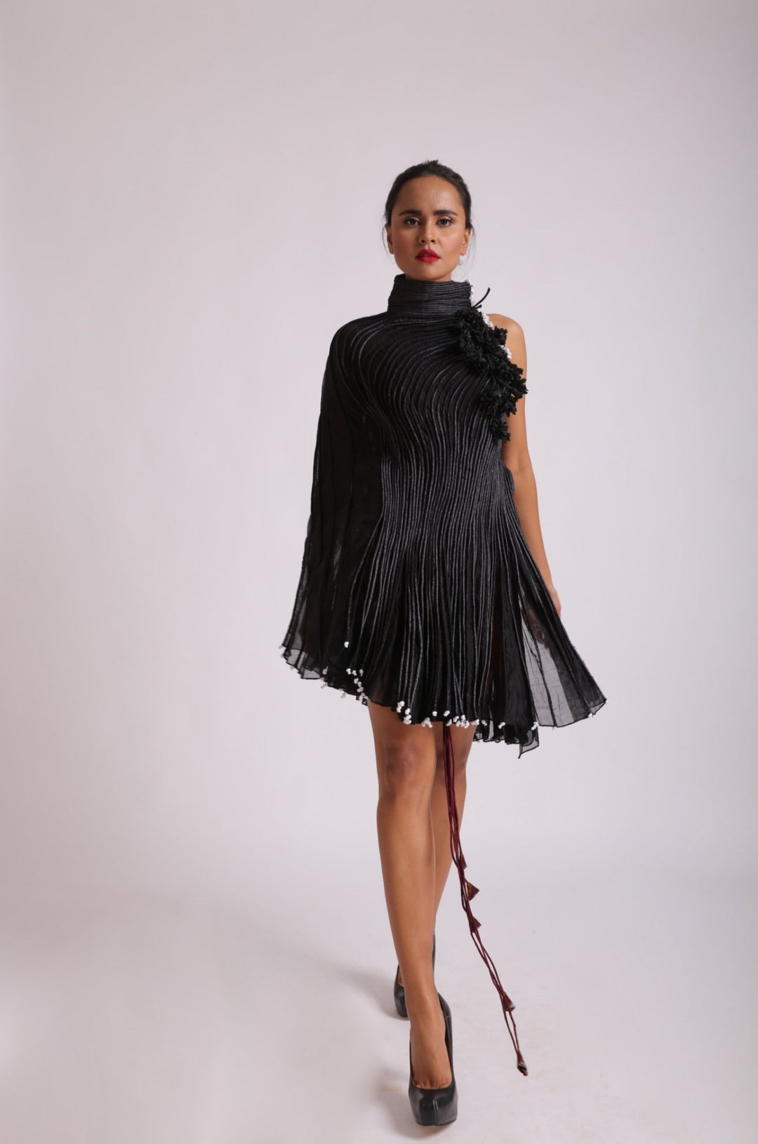 Corded Black Toga Dress