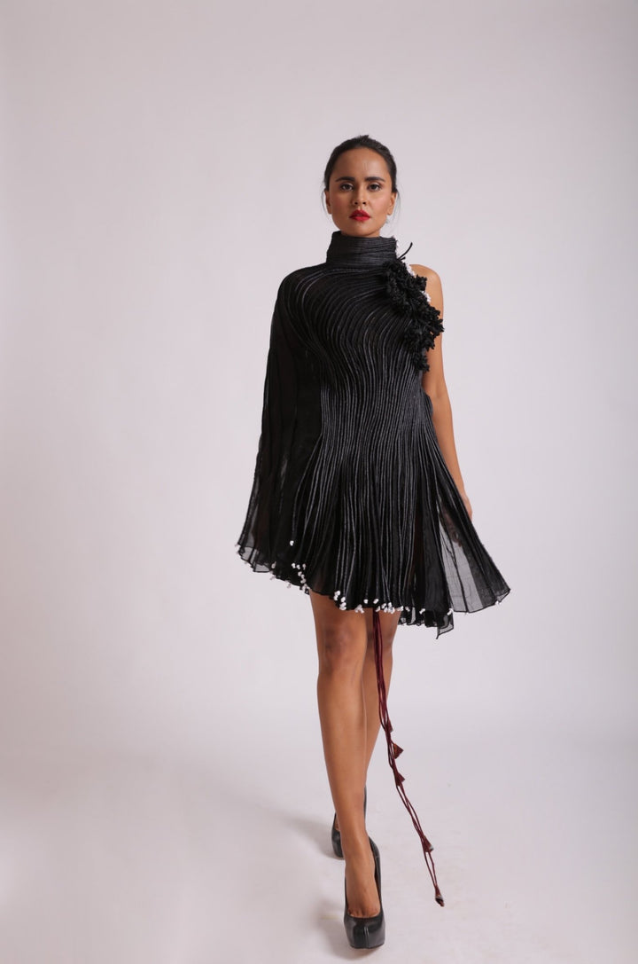 Corded Black Toga Dress