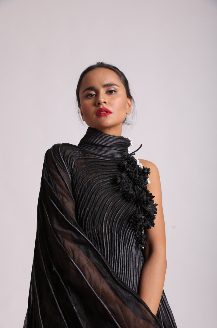 Corded Black Toga Dress