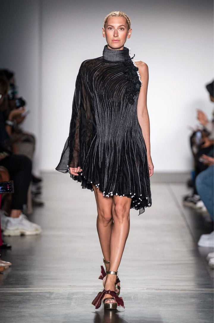 Corded Black Toga Dress