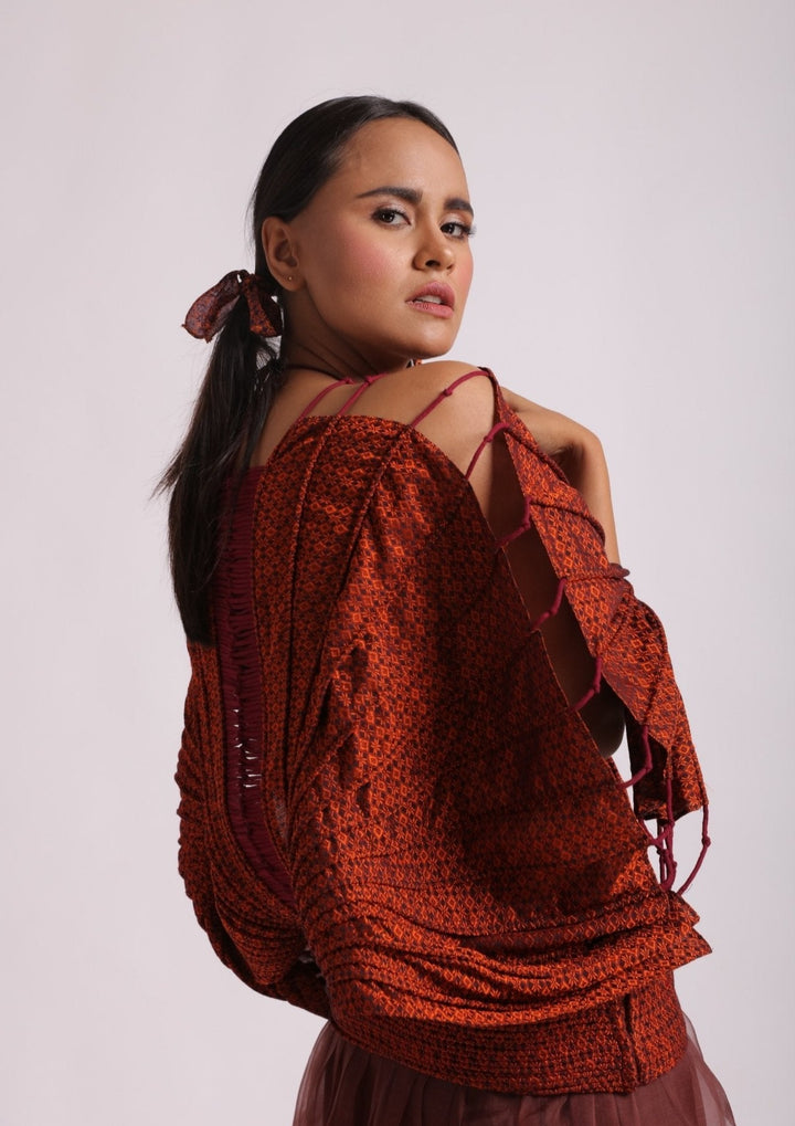 Corded Rust Khun Cape with Tapered Waist