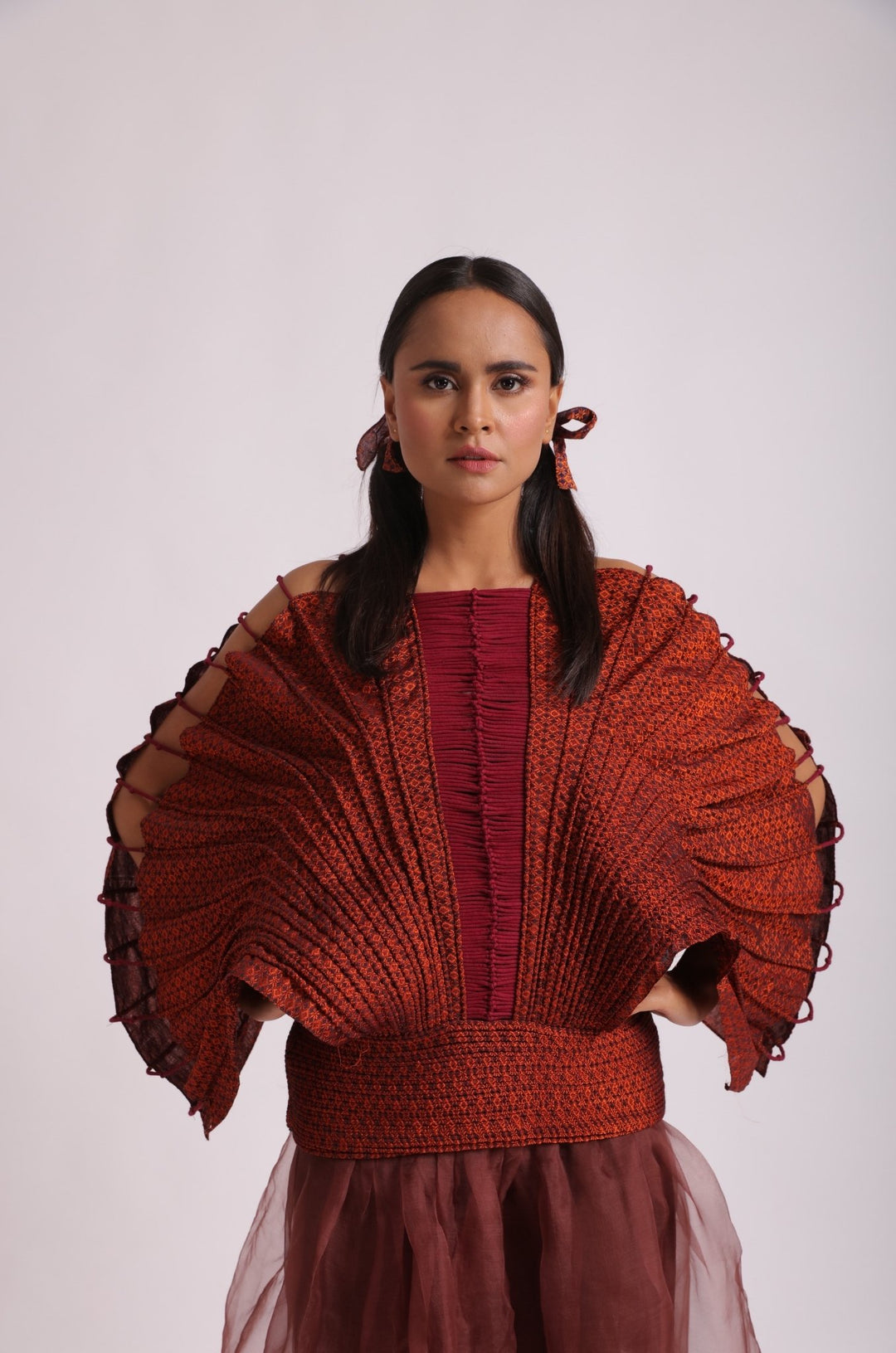 Corded Rust Khun Cape with Tapered Waist