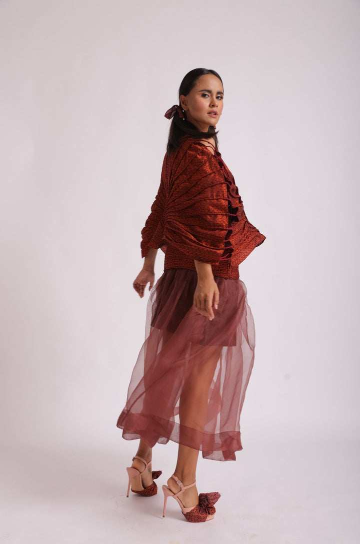 Corded Rust Khun Cape with Tapered Waist