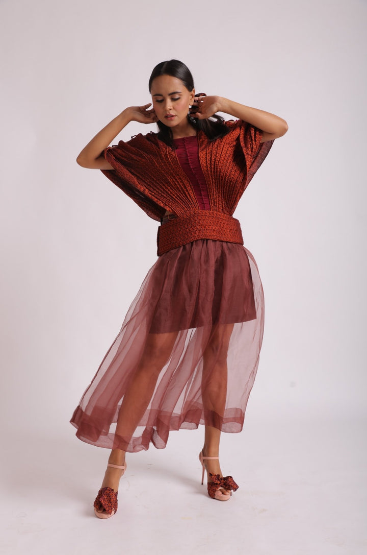 Corded Rust Khun Cape with Tapered Waist