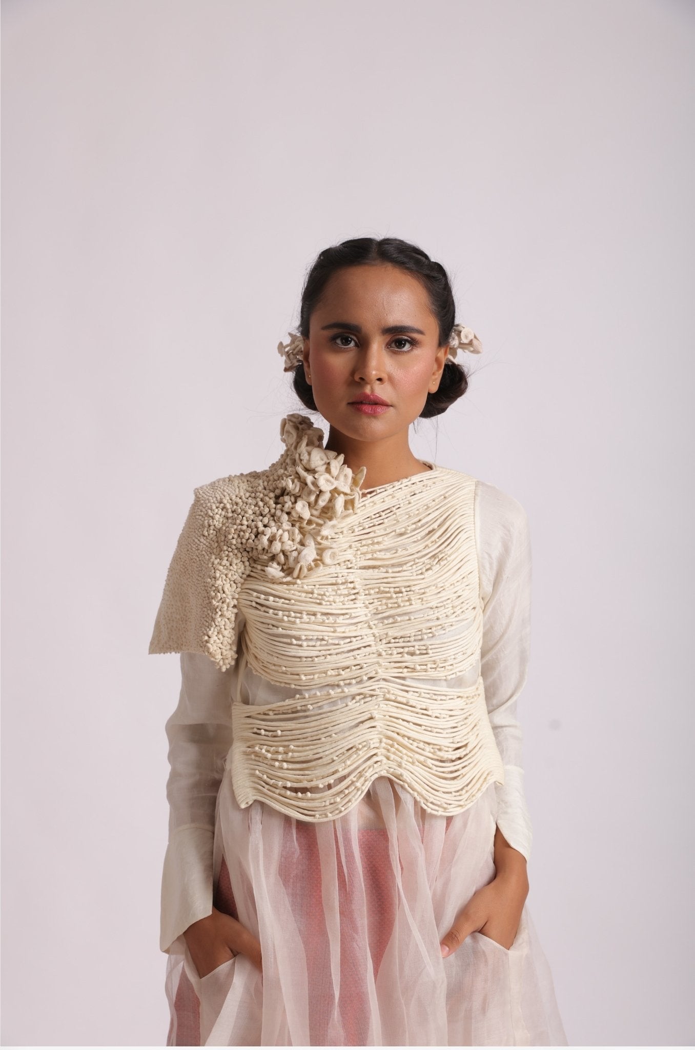 Chanderi Silk Corded Overlay Top
