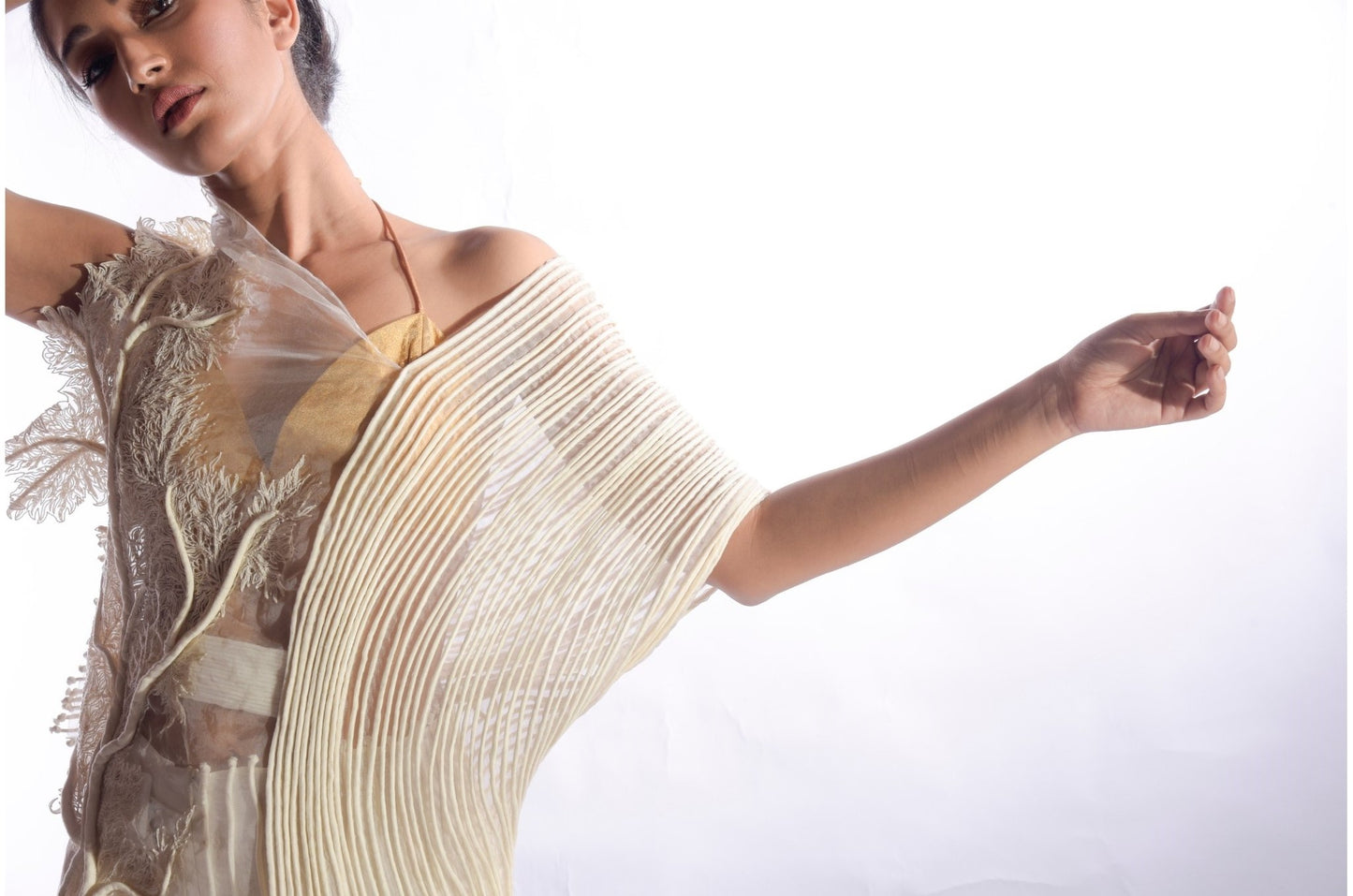 Corded White Coral Embroidered Top