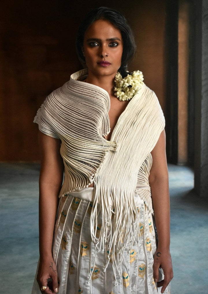 Corded Silk Blouse with Cap Sleeves