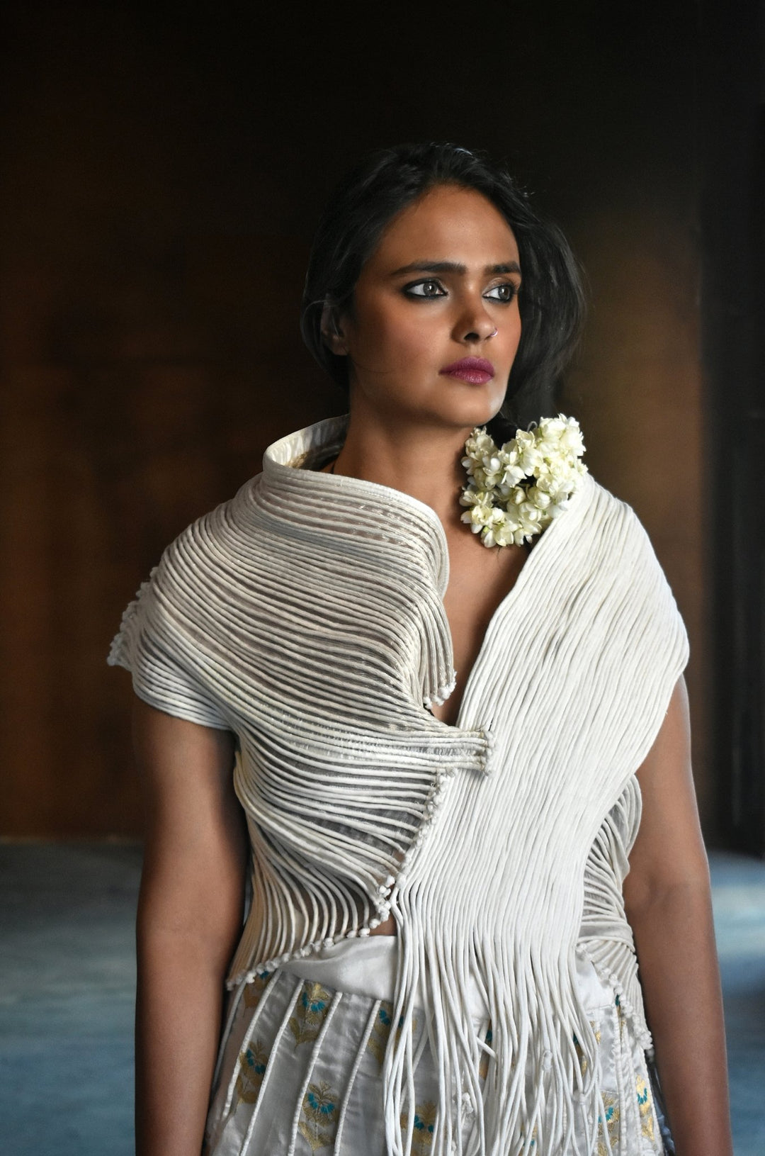 Corded Silk Blouse with Cap Sleeves