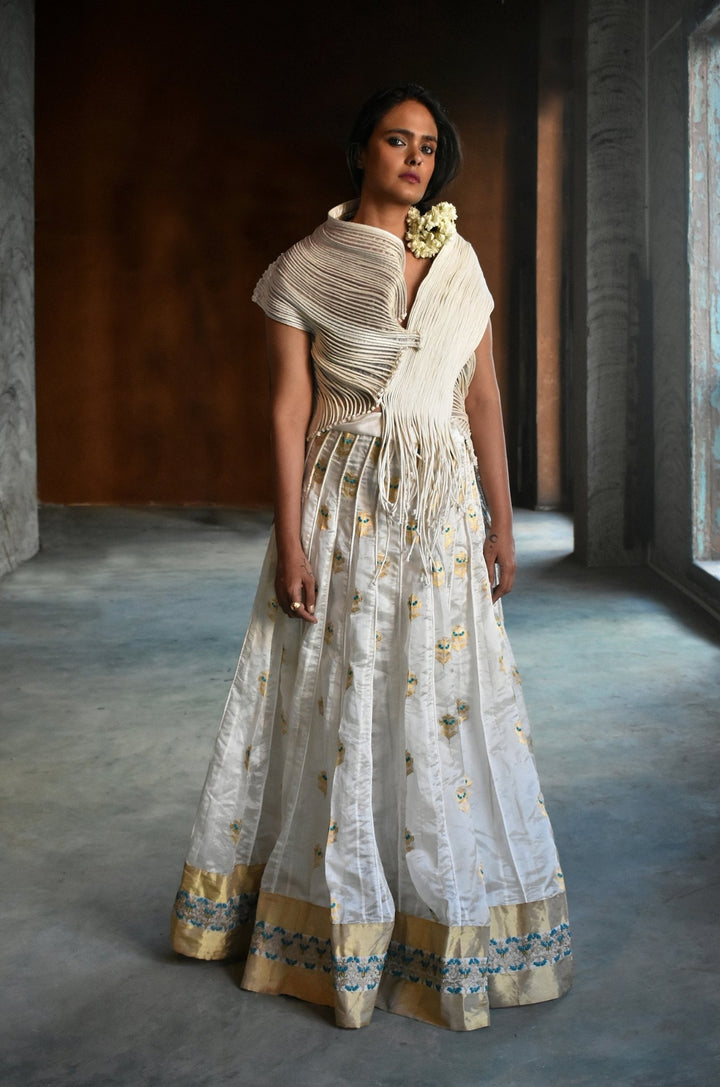 Corded Silk Blouse with Cap Sleeves