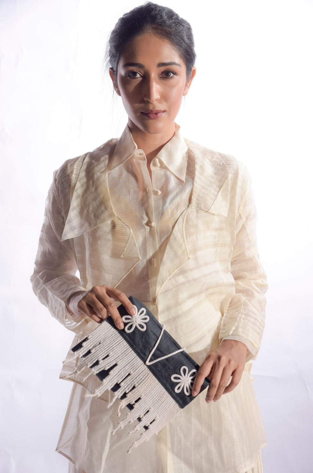 Jamdani jacket with intricate cutwork